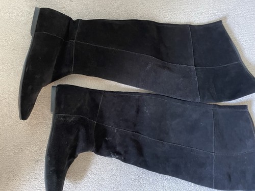 Flat black suede thigh length - black,