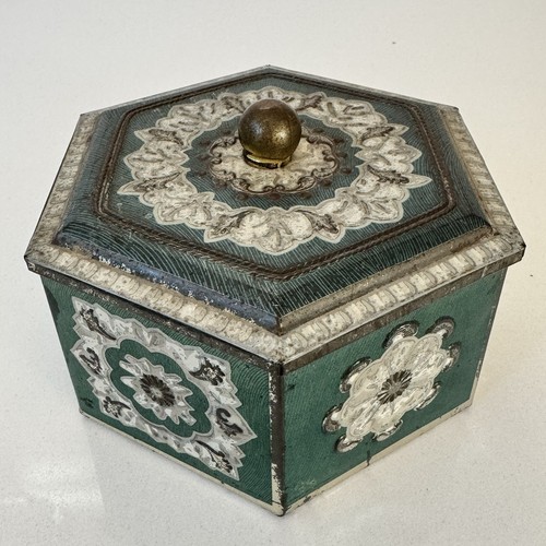 Vintage hexagonal tin box - hexagonal,