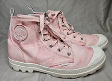 Palladium High Top Sneakers Womens 10 Pink Canvas Lace Up Zip White Trim Shoes