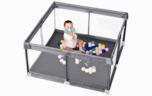 Square grey mesh baby play - mesh,