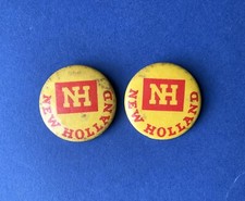 Vintage New Holland tractors Tin Button  pin badges X2  Farming trucks Machines