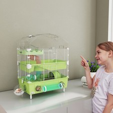 PawHut 3-Tier Hamster Cage, Hamster Habitat with Accessories, Green