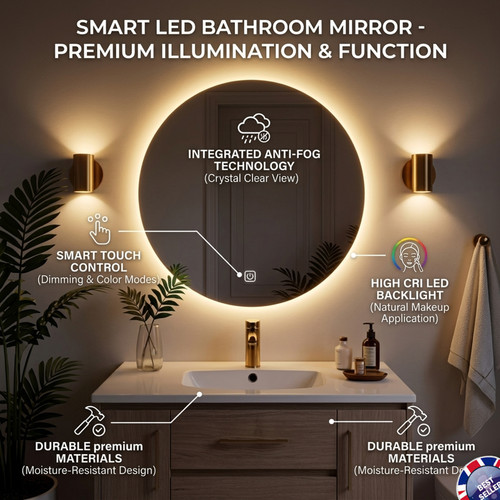 50cm round led bathroom - led, mirror