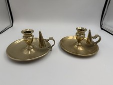 2 Vintage Brass Colour Wee Willie Winkie Candlestick Holder Chamberstick Candle
