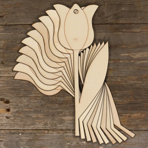 10x wooden tulip flower - tulip,