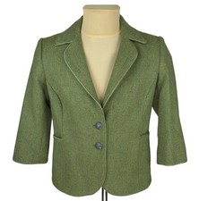Dubarry Womens Green Wool Herringbone 3/4 Sleeve Tweed Blazer Jacket Size UK 12
