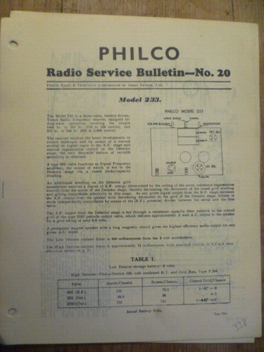 Philco model 233 valve - model,