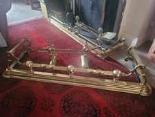 Victorian Art Nouveau Brass Fire Fender with andirons for shovel and poker 