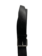Vintage men's black leather belt silver buckle| L 42 | SKU 4497