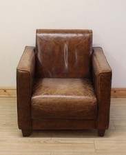 John Lewis Timothy Oulton Halo Brown Distressed Leather Club Chair / Armchair
