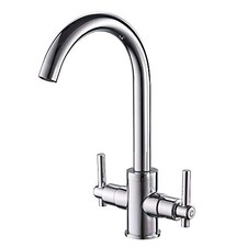 Kitchen Mixer Tap Dual Lever Monobloc Swivel Spout Chrome Sink Taps Brass