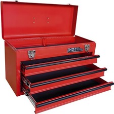 Hilka 3 Drawer Metal Tool Chest Heavy Duty Portable Garage Storage Box - Red