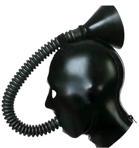 Black latex hood with hose - black,