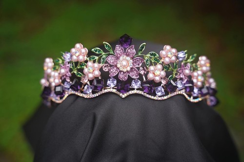 Purple crystal floral tiara - crystal,