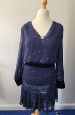 Fee G Heart Pattern Dress V-Neck Long Sleeve Navy Size 10