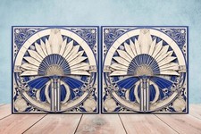 Art Deco Design Ceramic tiles -Set of 2 Art Deco Wall Decor Tiles, Art Deco tile