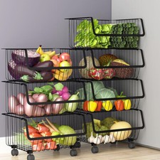Stackable Metal Kitchen Trolley Fruit Vegetable Storage Basket Rack Organiser UK