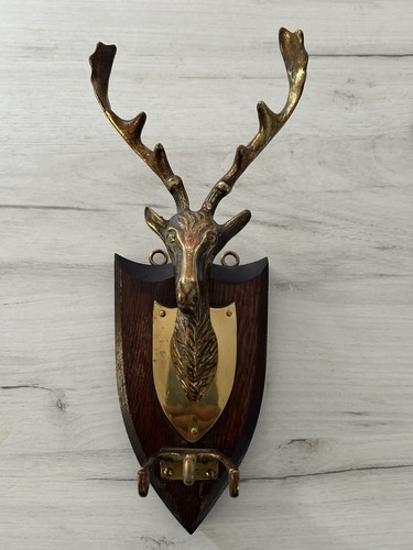 Vintage brass stag head - brass,