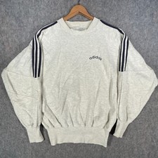 Vintage Adidas Sweatshirt Mens 38/40 Beige Blue 80s Logo Gym Jumper Top