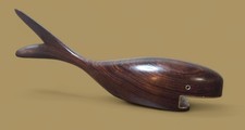 MCM Carved Wood Whale Bottle Opener Danish Teak Coastal Nautical 8in Vintage