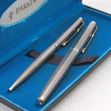 PARKER 75 Fountain Pen Ballpoint Cisele Set sterling silver Nib XF 14K Writing
