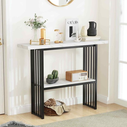 White faux marble sofa table - white,