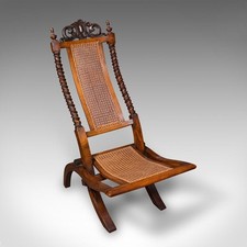 Antique Folding Steamer Chair, English, Bergère, Campaign Lounge Seat, Victorian