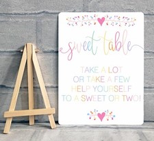 Sweet Table Candy Cart Sign With Easel Wedding / Party Multicoloured - A5 