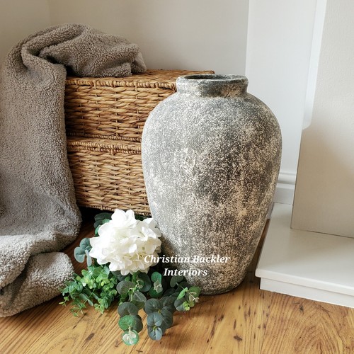 Large ceramic rustic vase - ceramic, grey