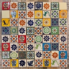 64 Ceramic Mexican Tiles Seconds/damaged SMALL SIZE 5 x 5 cms SET B