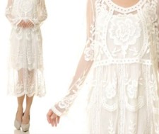 Wedding Dress M Long Sleeve V Neck Lace Boho Bohemian Beach Bridal Gown Midi