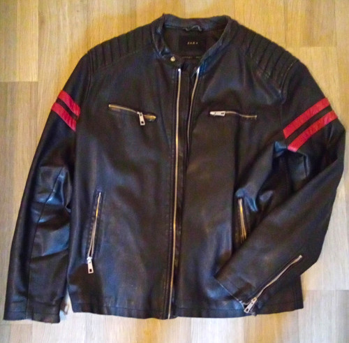 Zara men black leather biker - zara, men's