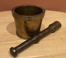 Mid 20th Solid Bronze Mortar & Pestle Apothecary Patina-Rich