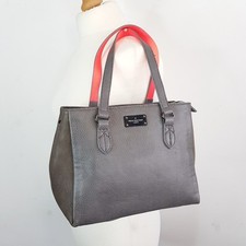 Pauls Boutique Faux Leather Grey & Pink Tote Handbag Textured Work Bag Casual 