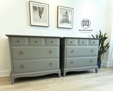 Pair Of Sage Green Vintage Stag Minstrel Chest Of Drawers / Large Bedside Tables