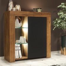 75cm Display Cabinet I Oak Matt Body & Black Matt Door I Cupboard with LED