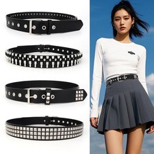 Unisex Punk Rock Belt 3 Row Studded Spikes Belt for Men Gothic Fashion Accessory
