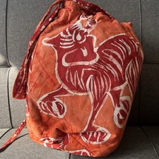 Batik hand-dyed bucket bag Drawstring Hobo Hippy Festival Tie Dye Bag Orange Red