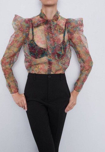 Zara sheer blouse floral - blouse,