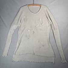 Zuza Bart Women’s XL Extra Long Sleeve Knit Tunic Top Beige Lagenlook Artsy Boho