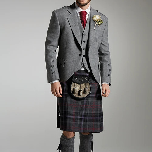 Men grey wool argyle kilt - men's,