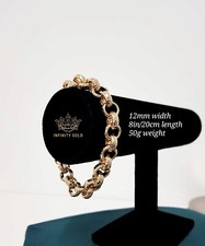 Mens 9ct Gold XP 12mm Diamond Cut Belcher Bracelet Patterned Belcher