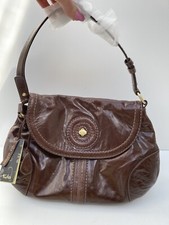 Tula Leather Brown Bag shoulder Hobo Turn Lock Floral Lining New w Tags rrp 100