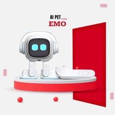 Emo White Robot – AI Pet with Voice Control, Lamp & Charger