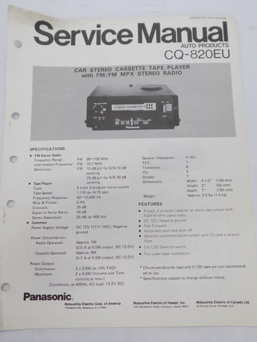 Panasonic 820eu service - panasonic,