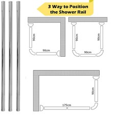 U/L Shape Chrome Corner Shower Curtain Rail - 3 Way Installation