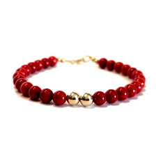 9ct Gold Red Coral Bracelet with 9ct Gold Balls, Solid Gold and Coral Beads
