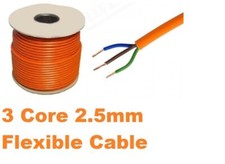 Orange 3 Core Flexible Flex Mains Wire Cable 1m - 100m 2.5mm 25Amp 3183Y