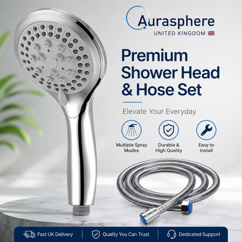 Chrome shower head - head, hose