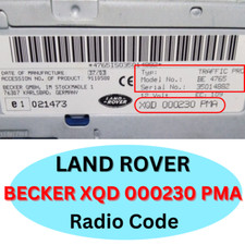 LAND ROVER Navigation System XQD 000230 PMA BECKER TRAFFIC PRO Radio Code Unlock